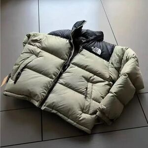 The North Face Two-Tone Puffer Jacket in Black and Olive